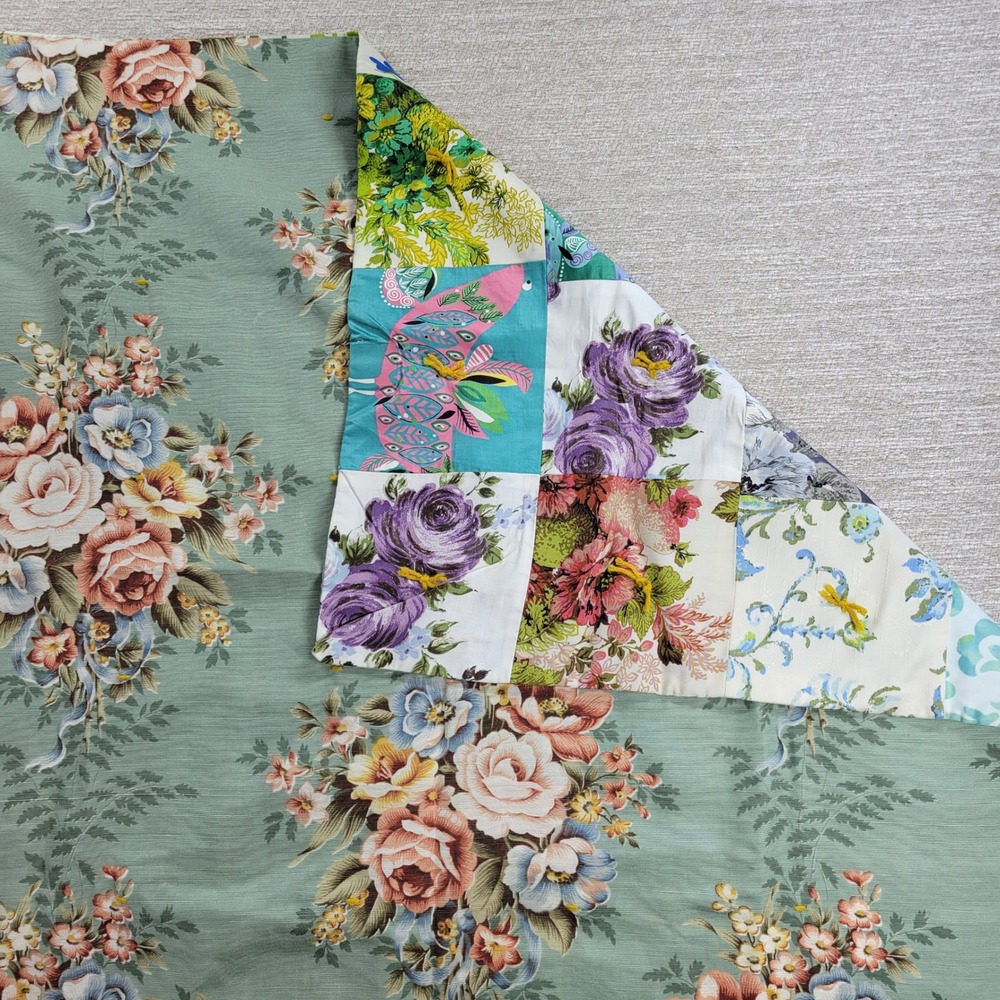 Vintage Floral Quilt Squares Tablecloth Card Table